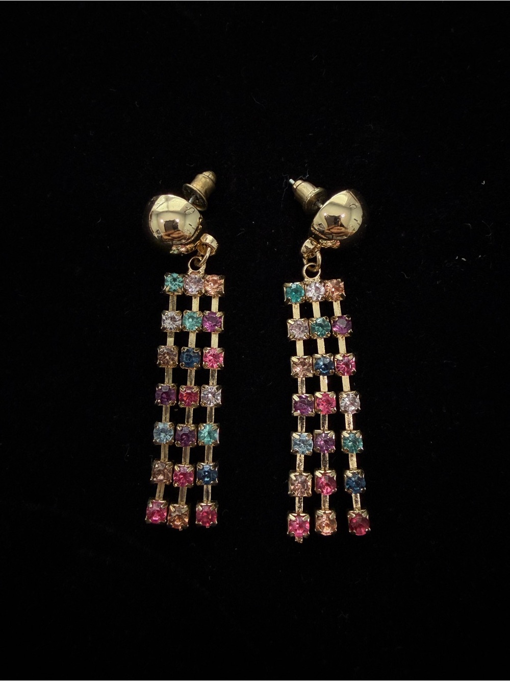 Gold Multicolor Crystal Drop Earrings - Women Jewelry